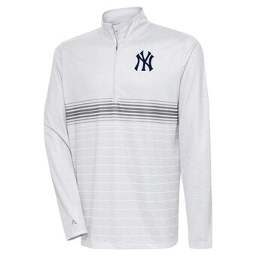 Men's Antigua Heather Gray/Steel New York Yankees Bullseye Quarter-Zip Pullover Top
