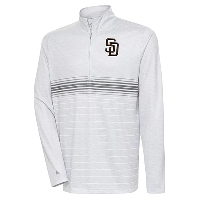 Men's Antigua Heather Gray/Steel San Diego Padres Bullseye Quarter-Zip Pullover Top