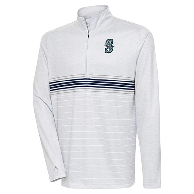 Men's Antigua Heather Gray/Navy Seattle Mariners Bullseye Quarter-Zip Pullover Top