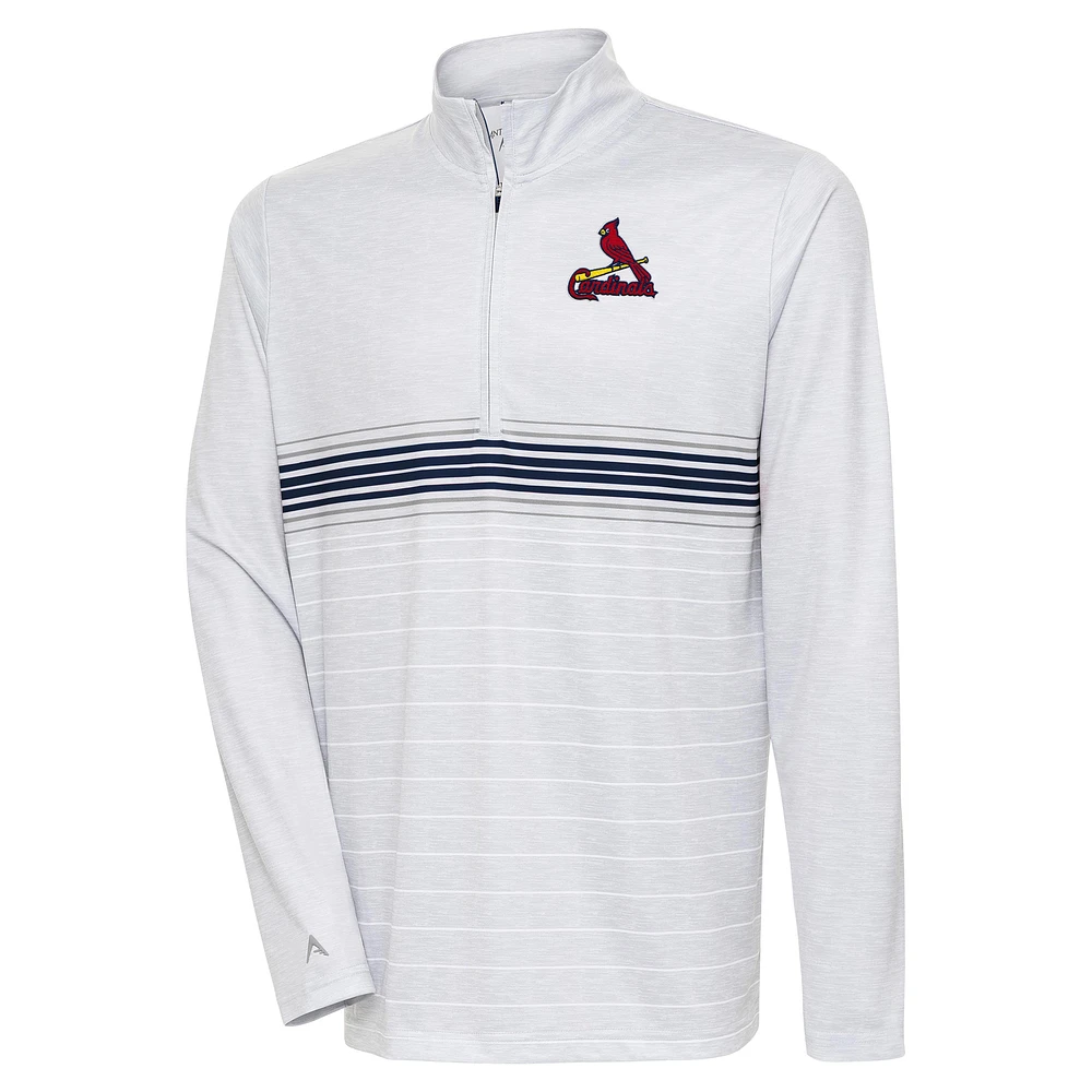 Men's Antigua Heather Gray/Navy St. Louis Cardinals Bullseye Quarter-Zip Pullover Top