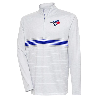 Men's Antigua Heather Gray/Royal Toronto Blue Jays Bullseye Quarter-Zip Pullover Top