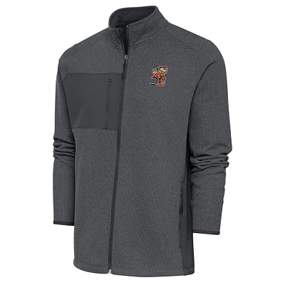Men's Antigua Heather Charcoal Cleveland Browns Team Logo Course Full-Zip Jacket