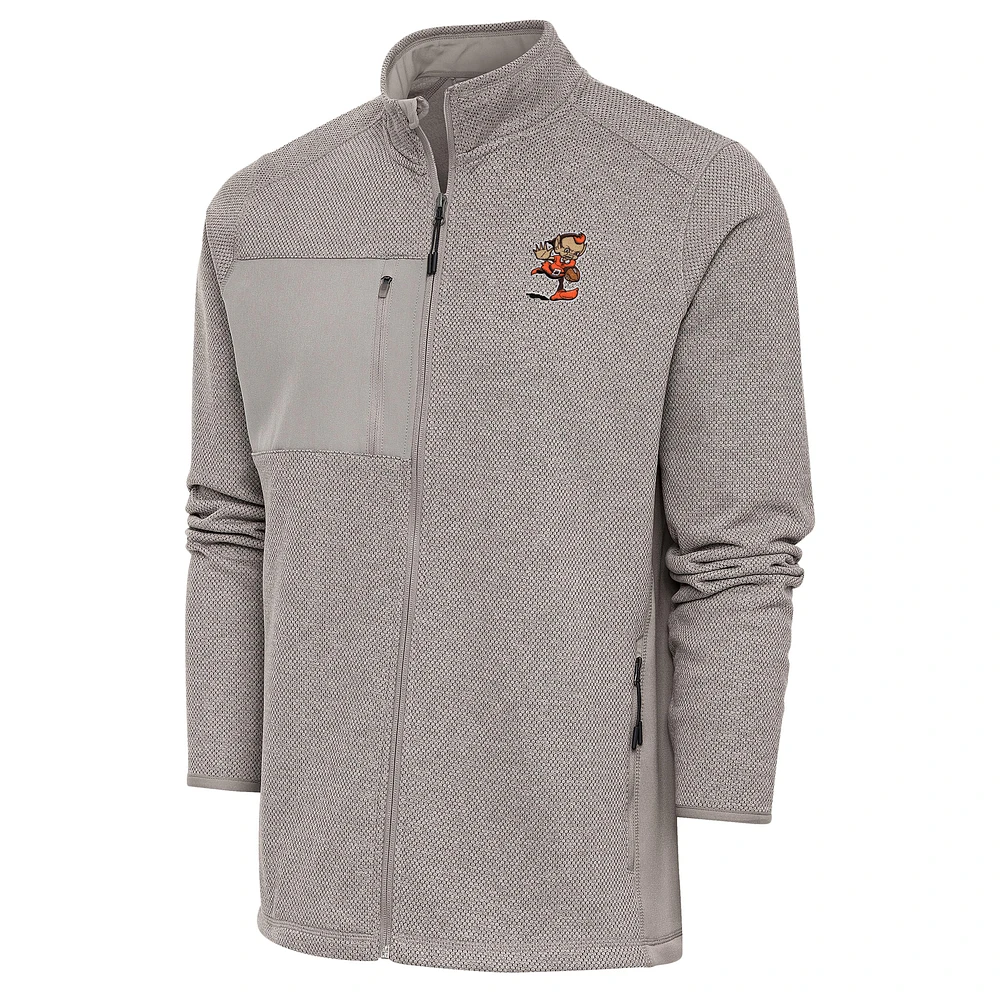 Men's Antigua Oatmeal Cleveland Browns Team Logo Course Full-Zip Jacket