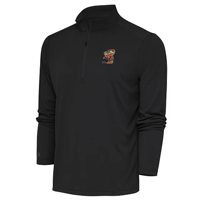 Men's Antigua Charcoal Cleveland Browns Team Logo Tribute Quarter-Zip Pullover Top