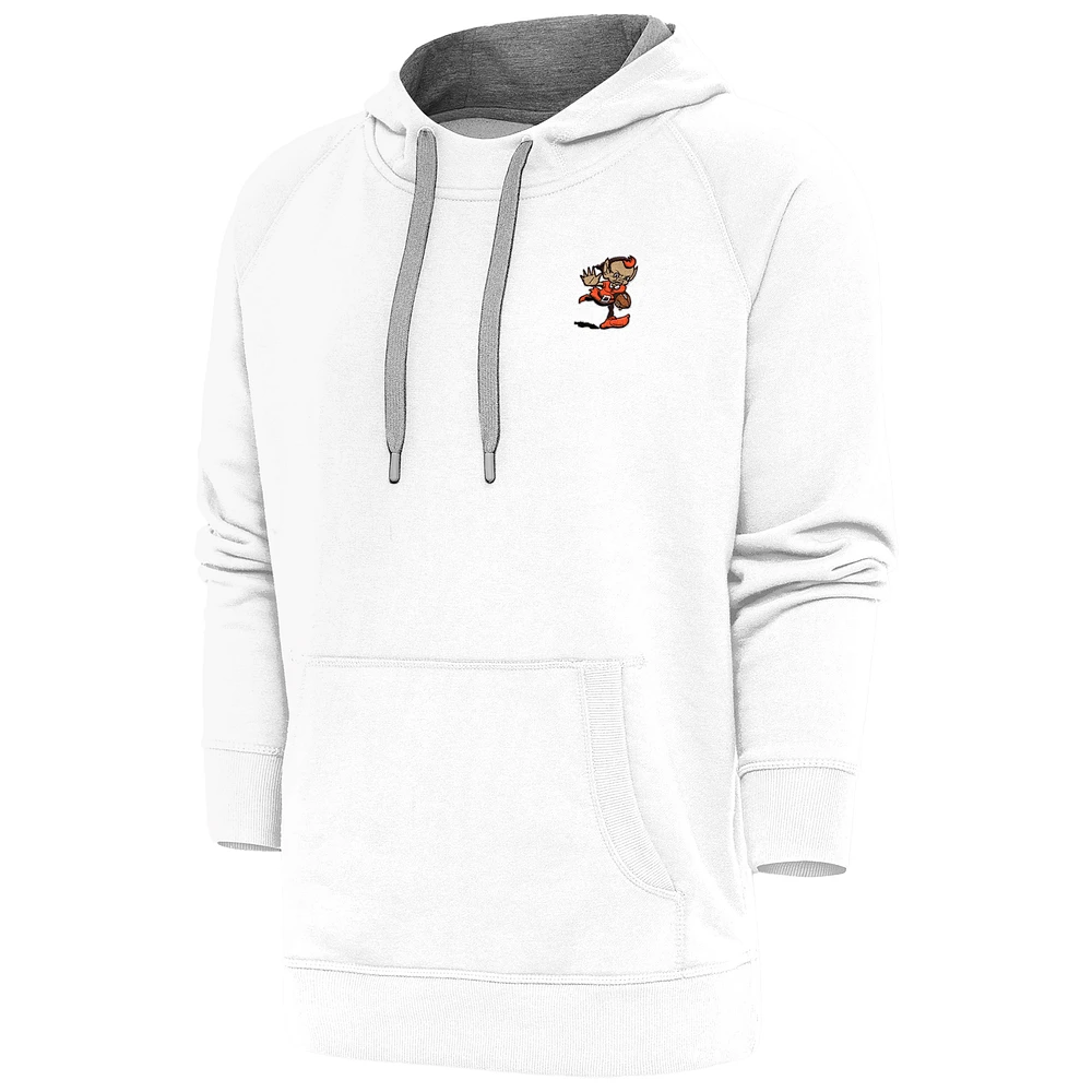 Men's Antigua White Cleveland Browns Team Logo Victory Pullover Hoodie