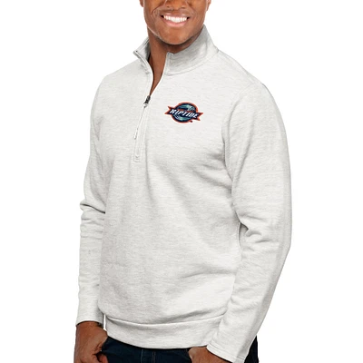 Men's Antigua Heather Gray New York Riptide Gambit Quarter-Zip Pullover Top