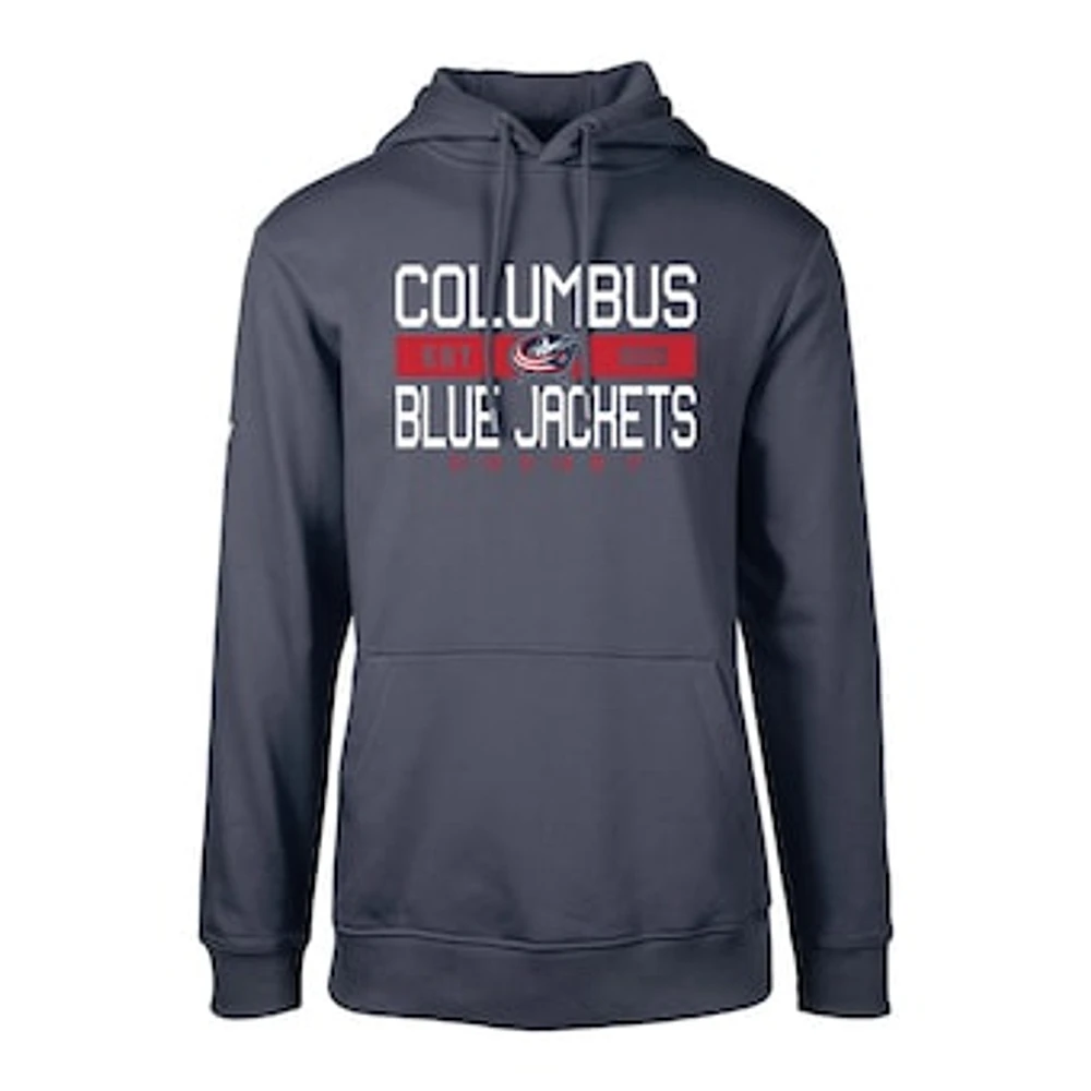 Men's Levelwear Navy Columbus Blue Jackets Podium Dugout Fleece Pullover Hoodie