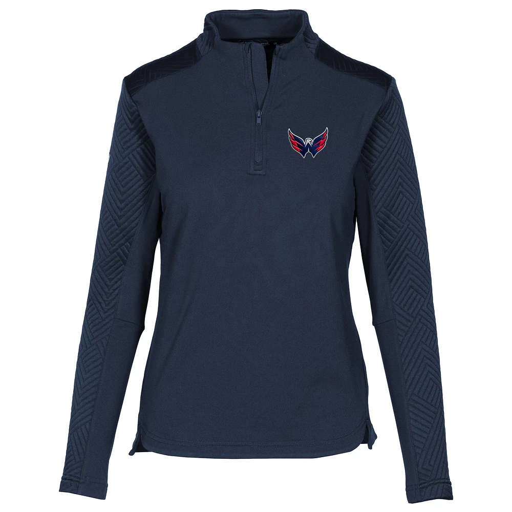 Women's Levelwear Navy Washington Capitals Daybreak Quilted Quarter-Zip Pullover Top