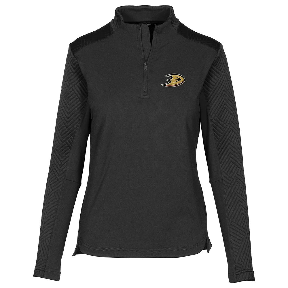 Women's Levelwear Black Anaheim Ducks Daybreak Quilted Quarter-Zip Pullover Top