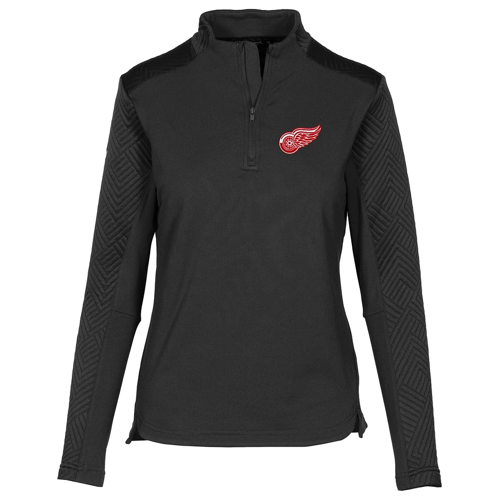 Women's Levelwear Black Detroit Red Wings Daybreak Quilted Quarter-Zip Pullover Top