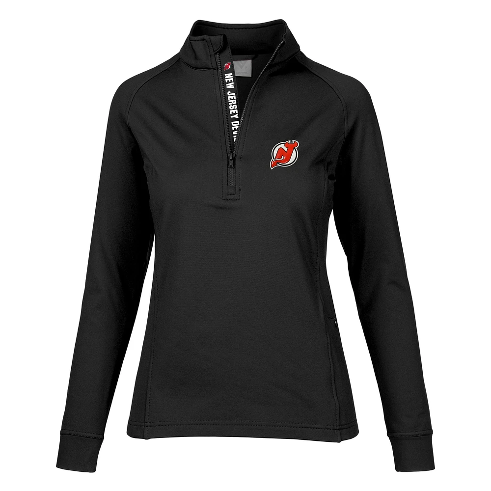 Women's Levelwear Black New Jersey Devils Essence Icon Mantra Quarter-Zip Pullover Top