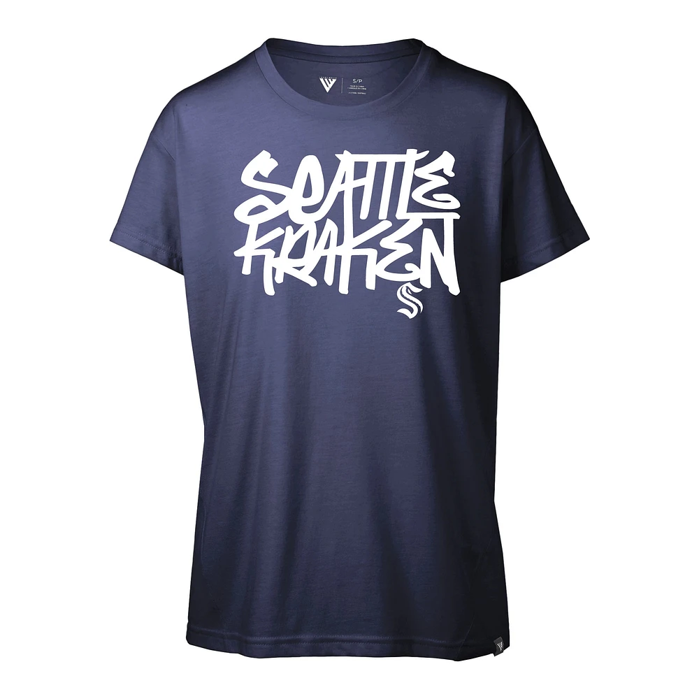 Women's Levelwear Navy Seattle Kraken Teagan Graffiti T-Shirt