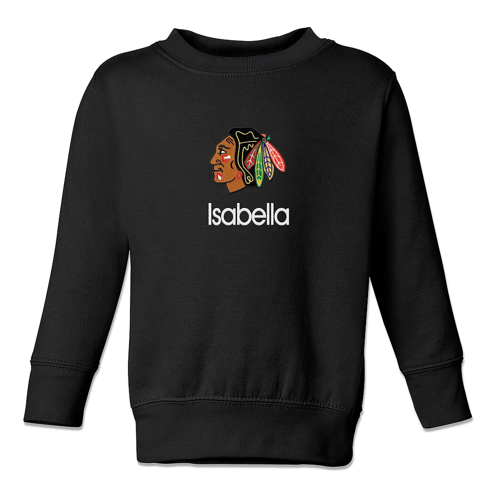 Toddler Black Chicago Blackhawks Personalized Pullover Sweatshirt
