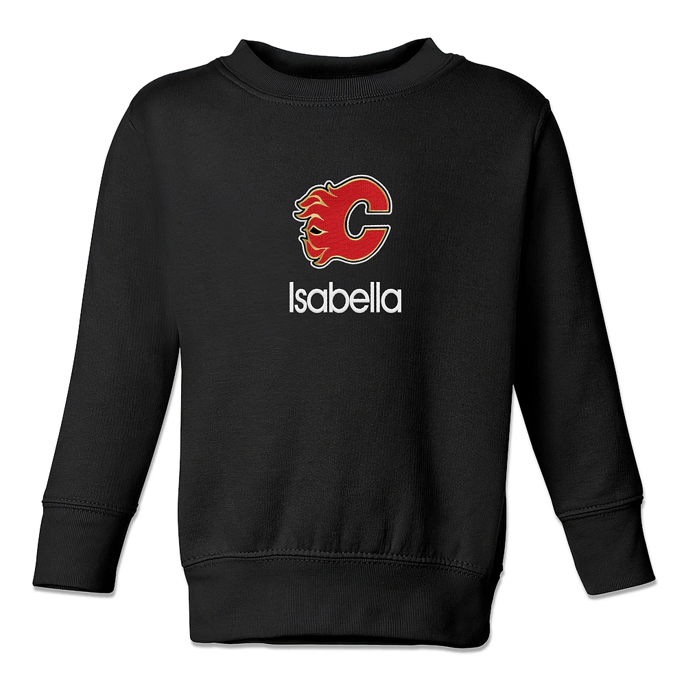 Toddler Black Calgary Flames Personalized Pullover Sweatshirt