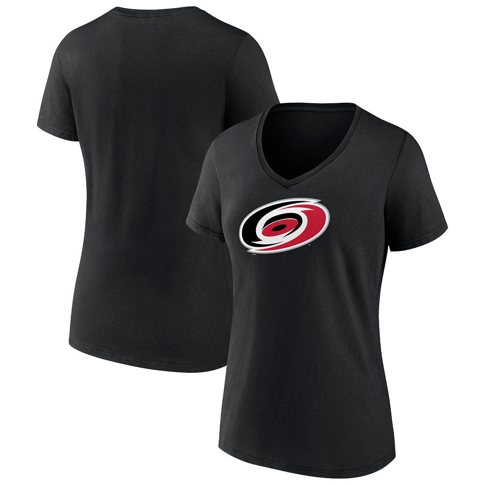 Women's Black Carolina Hurricanes Team Primary Logo V-Neck T-Shirt