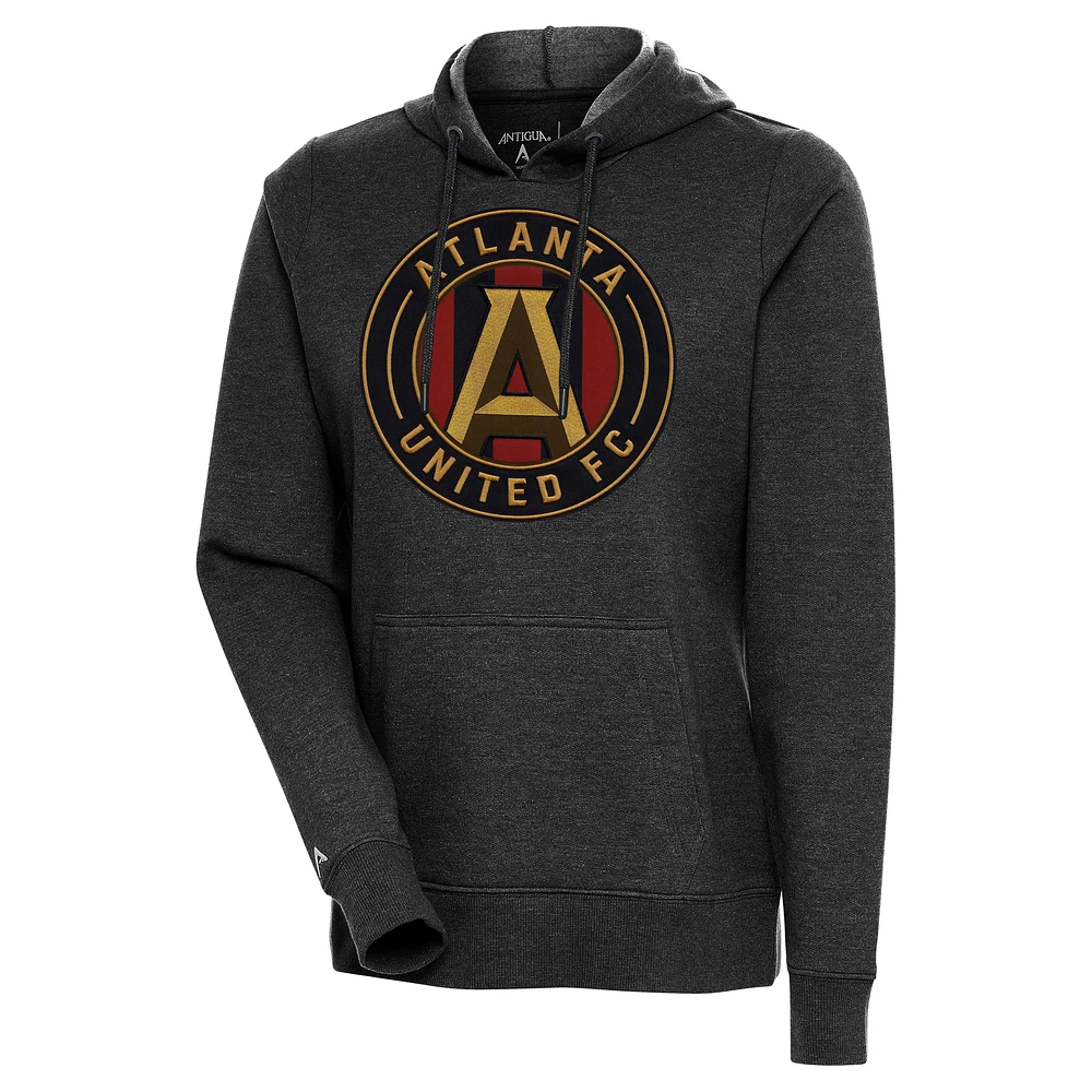 Women's Antigua Heather Black Atlanta United FC Full Front Action Pullover Hoodie