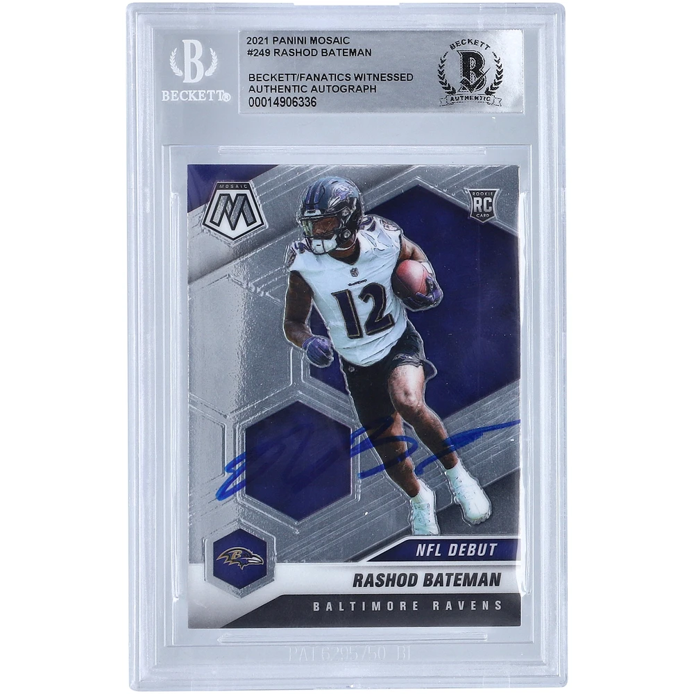 Rashod Bateman Baltimore Ravens Autographed 2021 Panini Mosaic NFL Debut #249 Beckett Fanatics Witnessed Authenticated Rookie Card