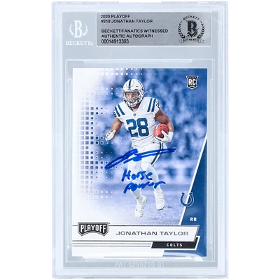 Jonathan Taylor Indianapolis Colts Autographed 2020 Panini Playoff #218 Beckett Fanatics Witnessed Authenticated Rookie Card with "Horse Power" Inscription