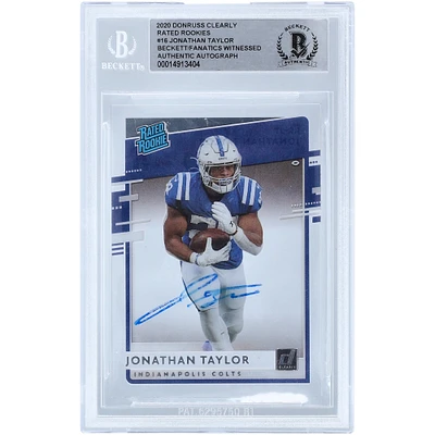 Jonathan Taylor Indianapolis Colts Autographed 2020 Panini Chronicles Donruss Clearly Rated Rookie #RR-JT Beckett Fanatics Witnessed Authenticated Rookie Card