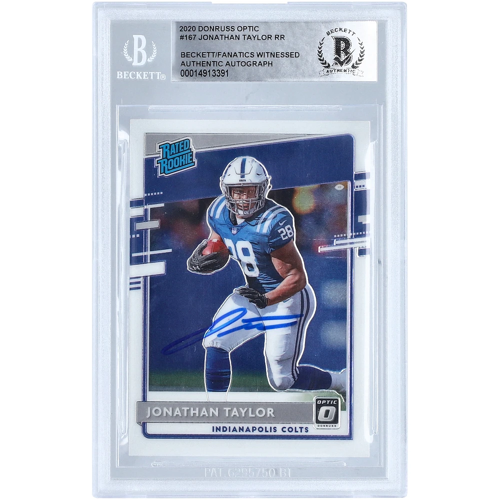 Jonathan Taylor Indianapolis Colts Autographed 2020 Panini Donruss Optic Rated Rookie #167 Beckett Fanatics Witnessed Authenticated Rookie Card