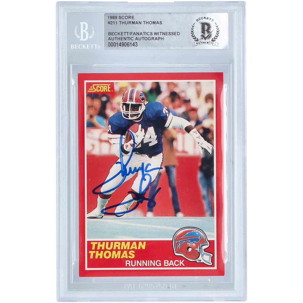 Thurman Thomas Buffalo Bills Autographed 1989 Score #211 Beckett Fanatics Witnessed Authenticated Rookie Card