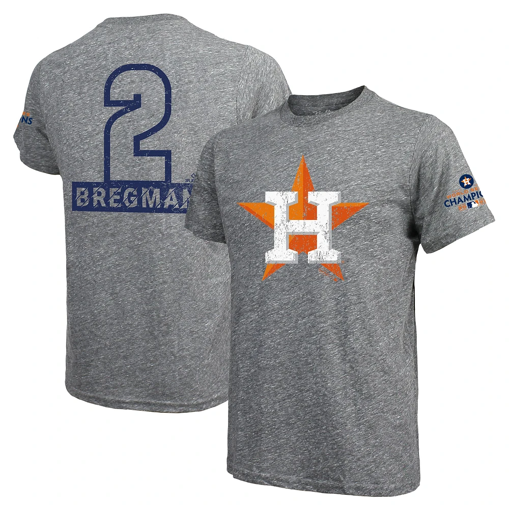 Men's Majestic Threads Alex Bregman Heather Gray Houston Astros 2022 World Series Champions Name & Number Tri-Blend T-Shirt