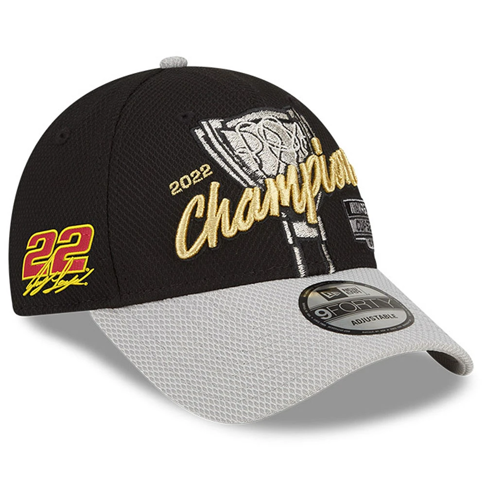 Men's New Era Black/Gray Joey Logano 2022 NASCAR Cup Series Champion Victory Lane 9FORTY Adjustable Hat