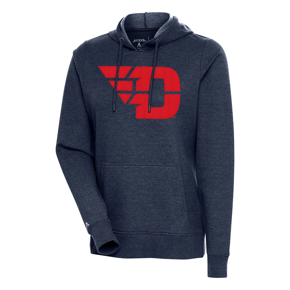 Women's Antigua Heather Navy Dayton Flyers Action Pullover Hoodie