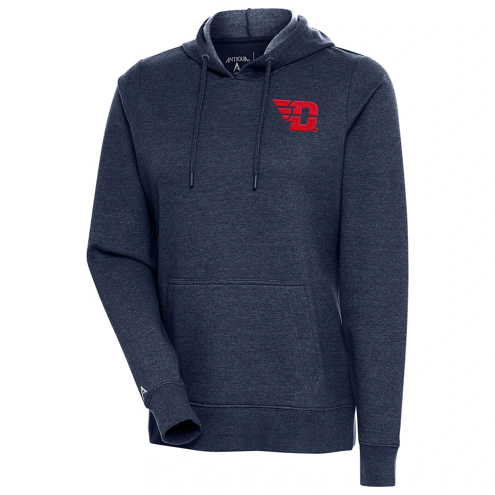 Women's Antigua Heather Navy Dayton Flyers Action Pullover Hoodie