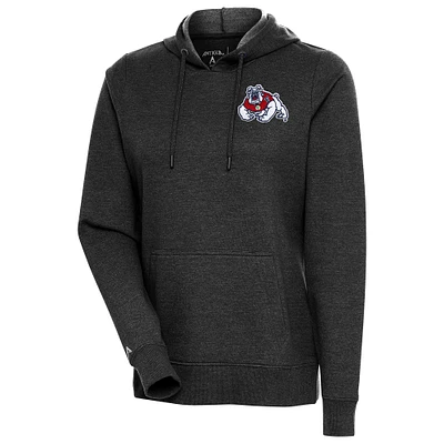 Women's Antigua Heather Black Fresno State Bulldogs Action Pullover Hoodie