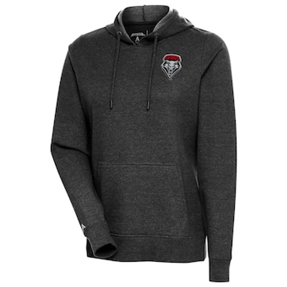 Women's Antigua Heather Black New Mexico Lobos Action Pullover Hoodie