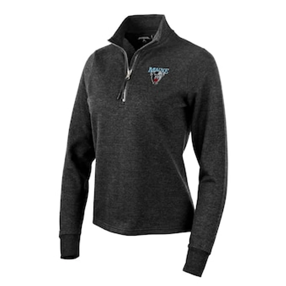 Women's Antigua Heather Black Maine Black Bears Action Quarter-Zip Pullover Sweatshirt