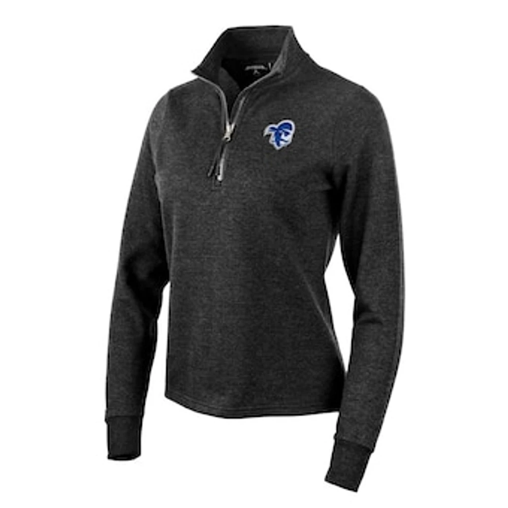 Women's Antigua Heather Black Seton Hall Pirates Action Quarter-Zip Pullover Sweatshirt