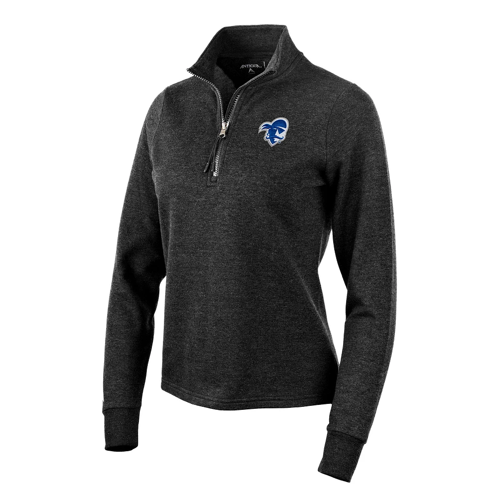 Women's Antigua Heather Black Seton Hall Pirates Action Quarter-Zip Pullover Sweatshirt