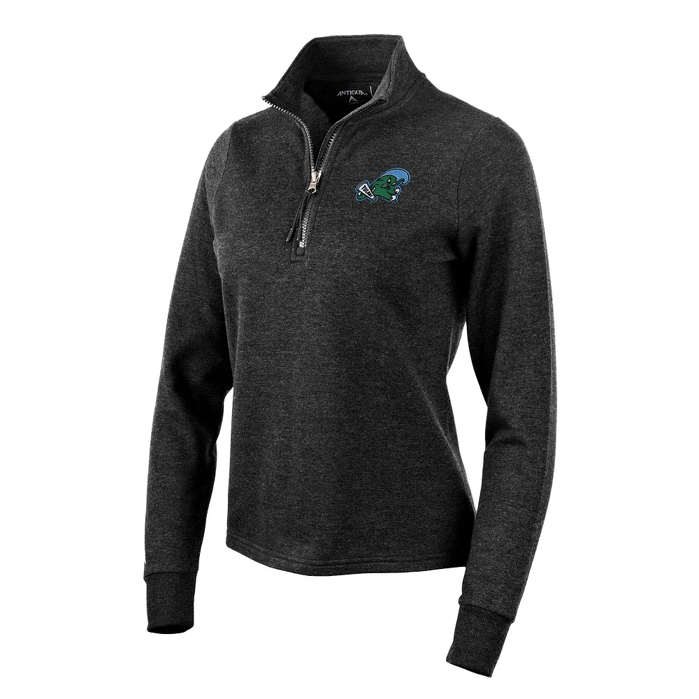 Women's Antigua Heather Black Tulane Green Wave Action Quarter-Zip Pullover Sweatshirt