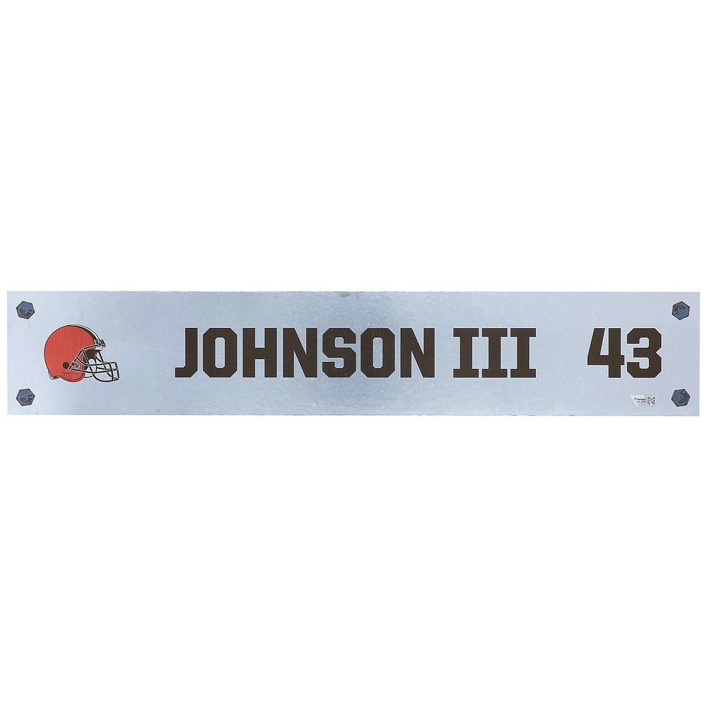 John Johnson III Cleveland Browns Player-Issued #43 Silver Nameplate from the 2021 NFL Season
