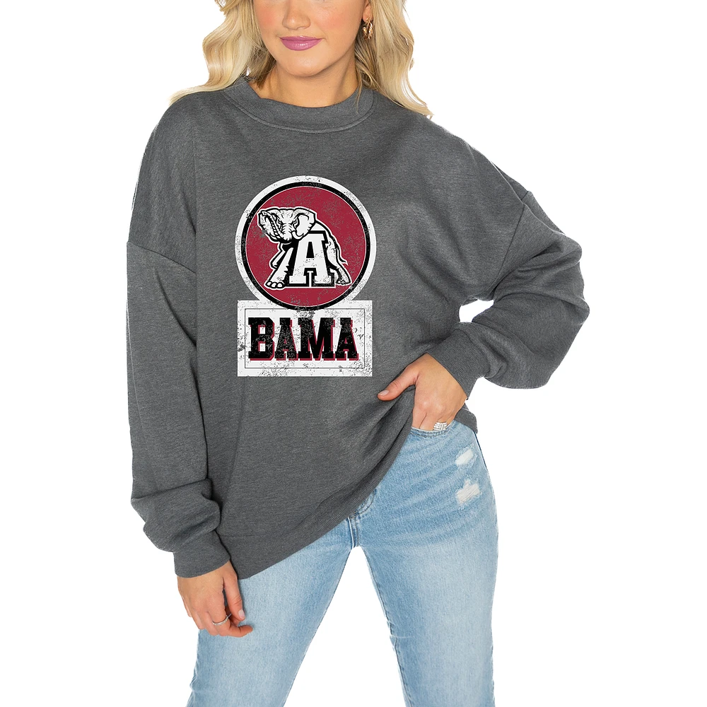 Women's Gameday Couture Alabama Crimson Tide Charcoal Oversized Drop Shoulder Fleece Pullover Sweatshirt