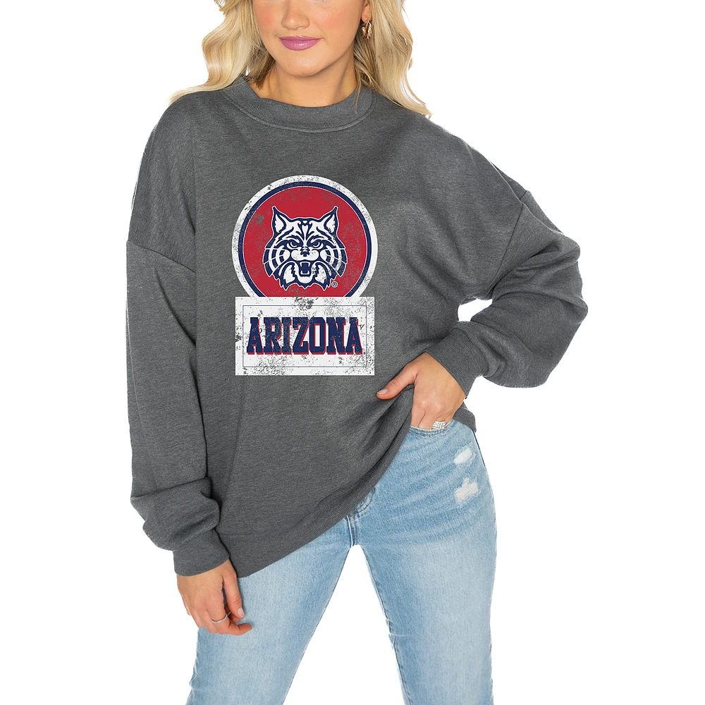 Women's Gameday Couture Arizona Wildcats Charcoal Oversized Drop Shoulder Fleece Pullover Sweatshirt