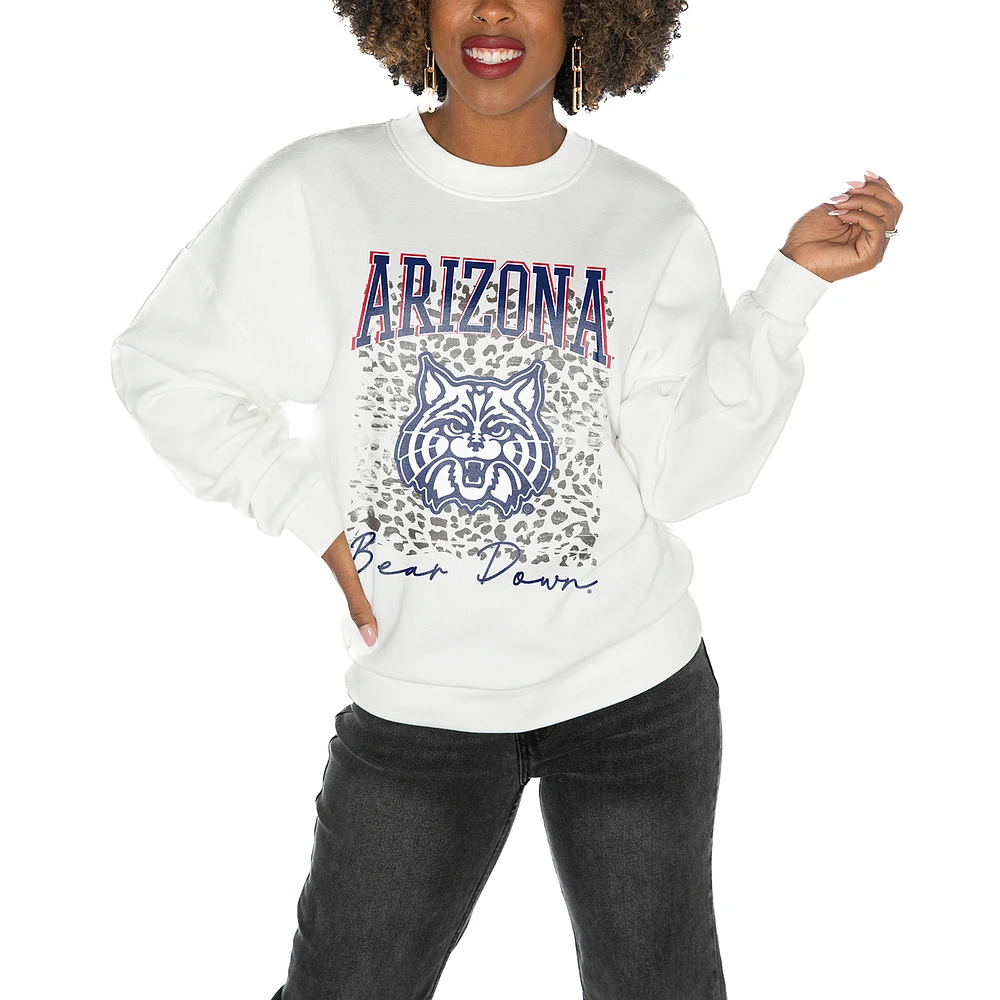 Women's Gameday Couture Arizona Wildcats White Oversized Drop Shoulder Fleece Pullover Sweatshirt