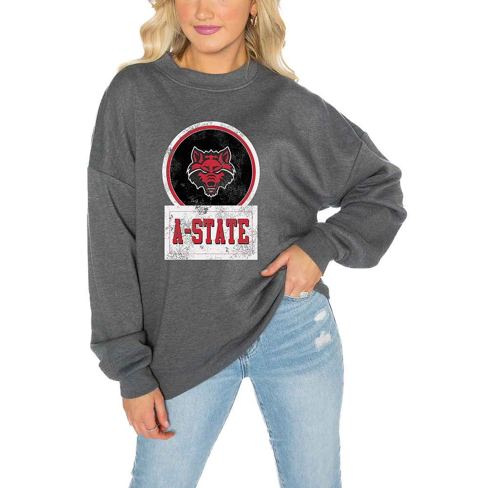 Women's Gameday Couture Arkansas State Red Wolves Charcoal Oversized Drop Shoulder Fleece Pullover Sweatshirt