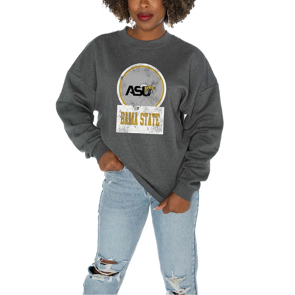 Women's Gameday Couture Alabama State Hornets Charcoal Oversized Drop Shoulder Fleece Pullover Sweatshirt