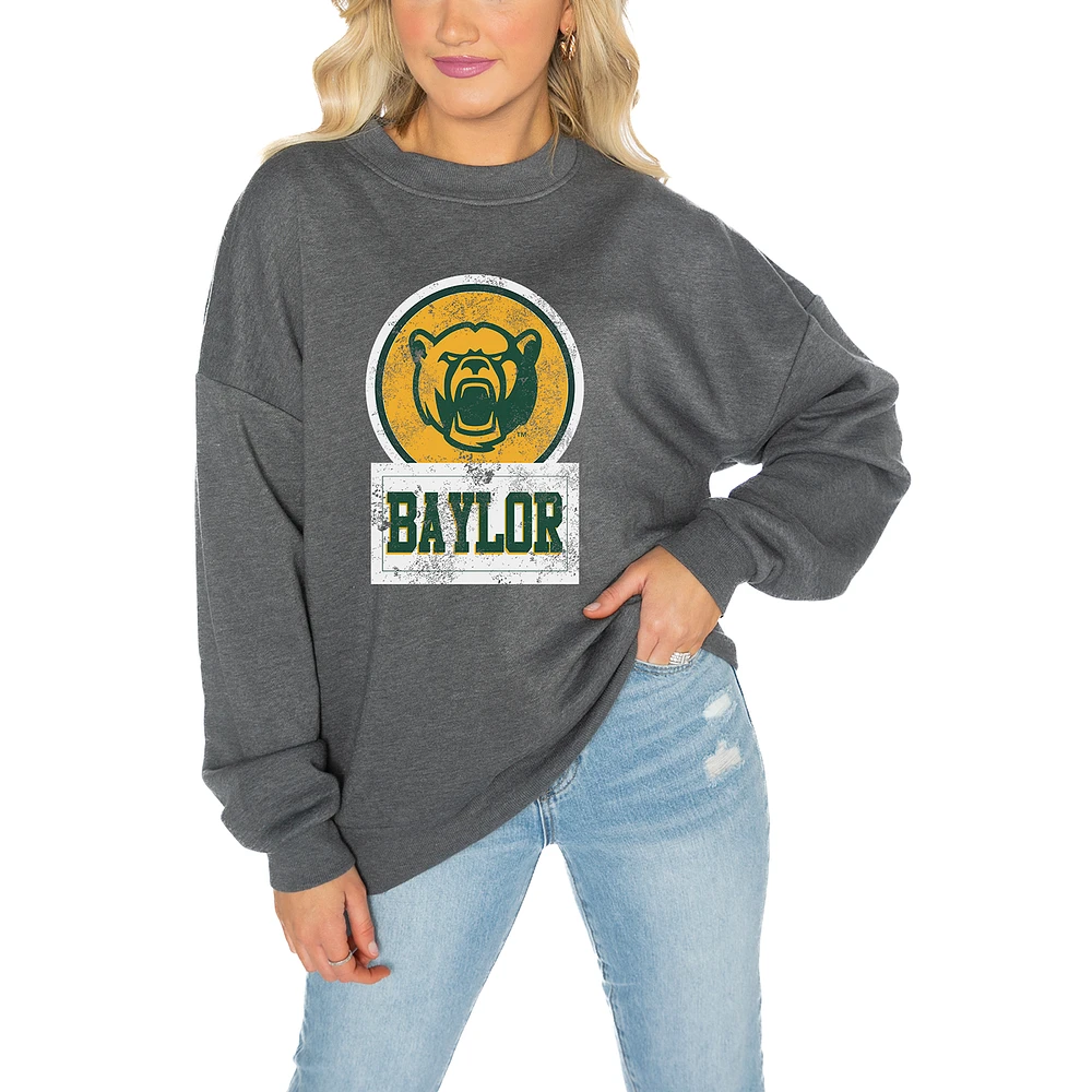 Women's Gameday Couture Baylor Bears Charcoal Oversized Drop Shoulder Fleece Pullover Sweatshirt