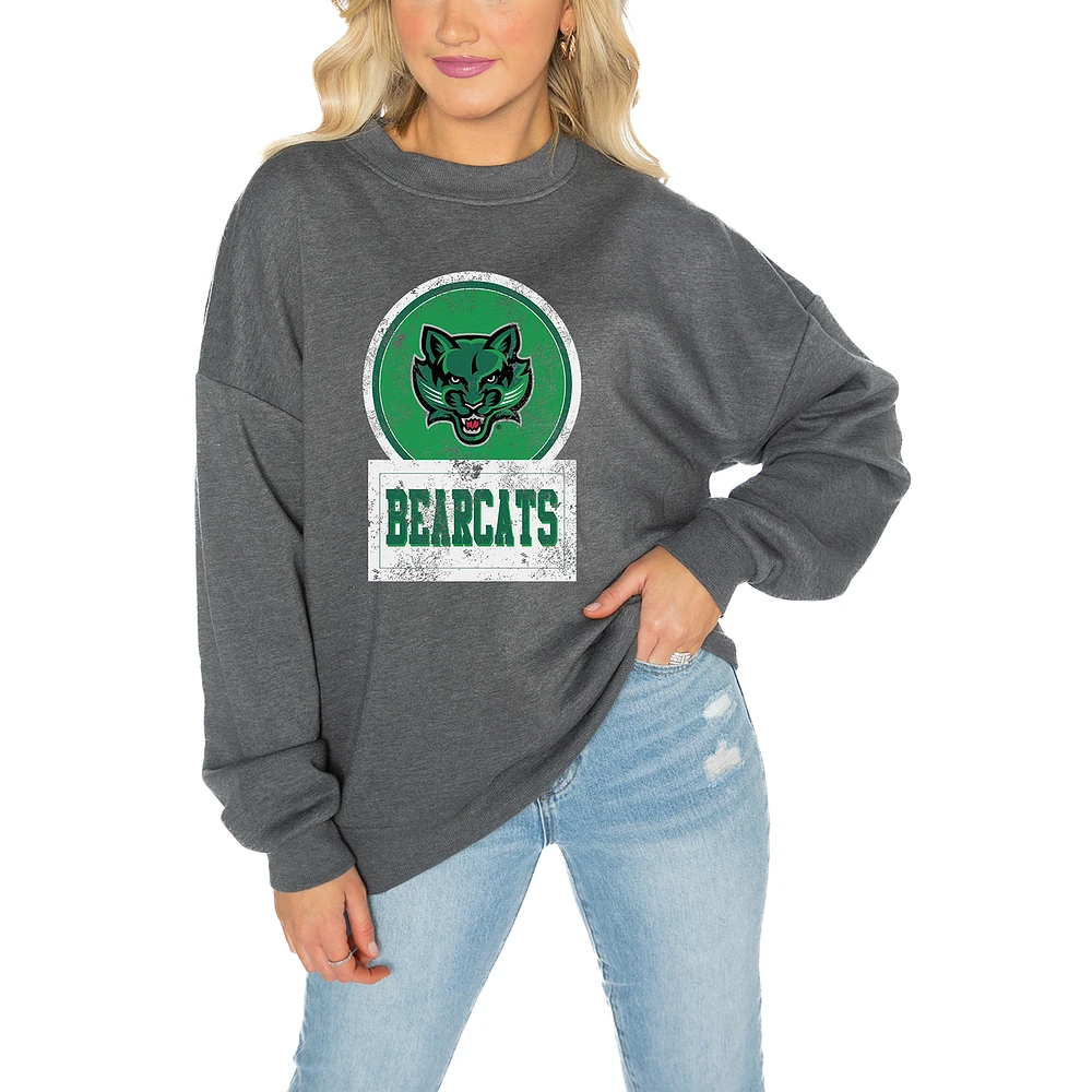 Women's Gameday Couture Binghamton Bearcats Charcoal Oversized Drop Shoulder Fleece Pullover Sweatshirt