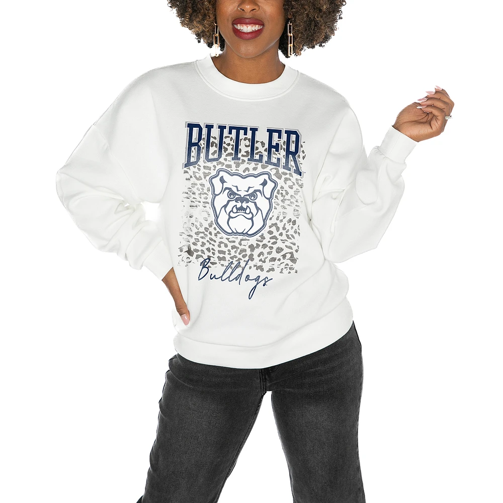 Women's Gameday Couture Butler Bulldogs White Oversized Drop Shoulder Fleece Pullover Sweatshirt