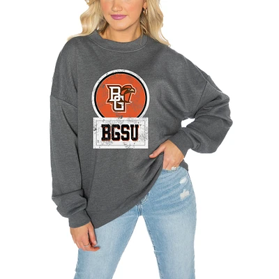 Women's Gameday Couture Bowling Green St. Falcons Charcoal Oversized Drop Shoulder Fleece Pullover Sweatshirt