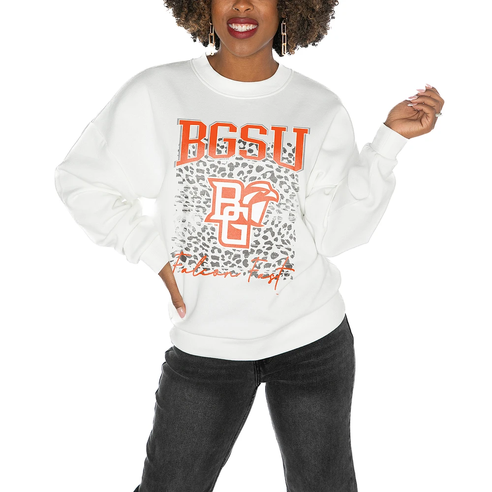 Women's Gameday Couture Bowling Green St. Falcons White Oversized Drop Shoulder Fleece Pullover Sweatshirt