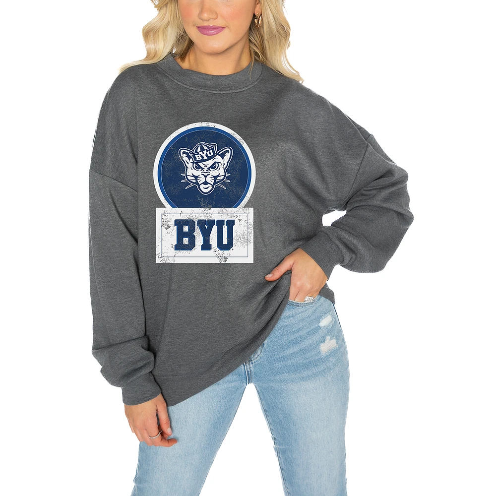 Women's Gameday Couture BYU Cougars Charcoal Oversized Drop Shoulder Fleece Pullover Sweatshirt