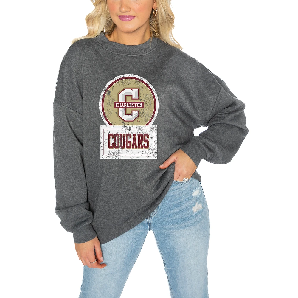 Women's Gameday Couture Charleston Cougars Charcoal Oversized Drop Shoulder Fleece Pullover Sweatshirt