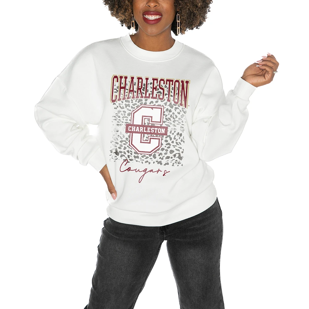 Women's Gameday Couture Charleston Cougars White Oversized Drop Shoulder Fleece Pullover Sweatshirt