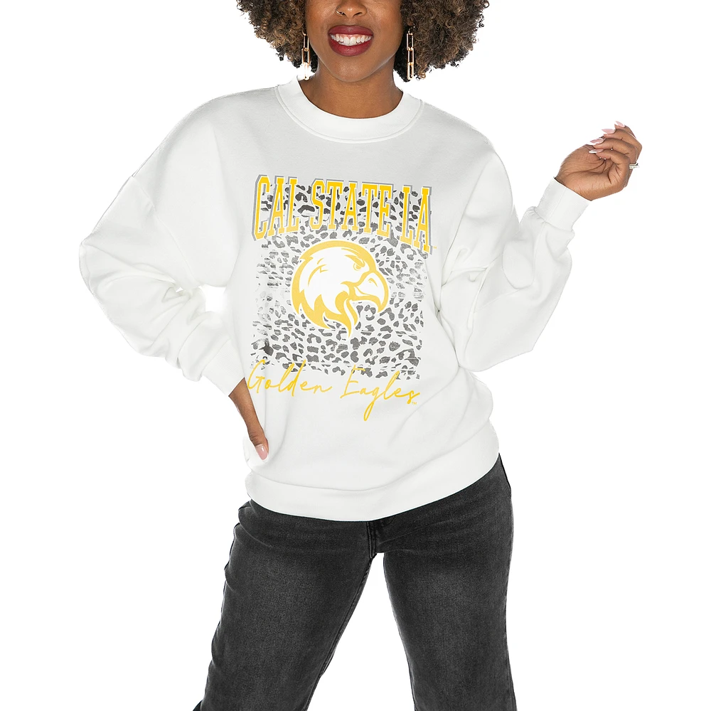 Women's Gameday Couture Cal State L.A. Golden Eagles White Oversized Drop Shoulder Fleece Pullover Sweatshirt